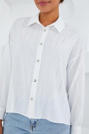 Женская белая рубашка в серебристую полоску 5924