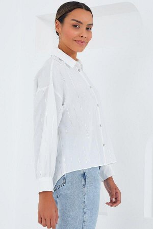 Женская белая рубашка в серебристую полоску 5924
