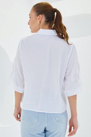Женская белая укороченная рубашка с рукавами 20246