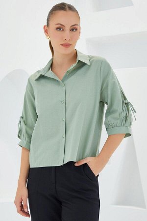 Женская зеленая укороченная рубашка с рукавами 20246