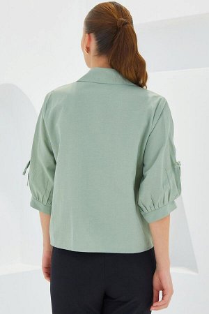 Женская зеленая укороченная рубашка с рукавами 20246