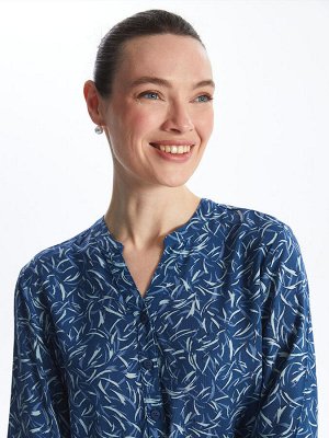 Женская блузка с длинным рукавом со свободным воротником и узором