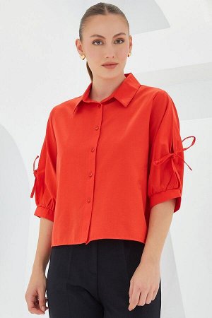 Женская красная укороченная рубашка с рукавами 20246