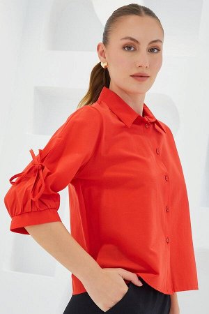 Женская красная укороченная рубашка с рукавами 20246