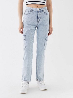 Женские джинсовые брюки-карго прямого кроя с высокой талией