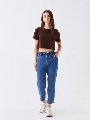 Женские джинсовые брюки с завышенной талией и поясом для мамы