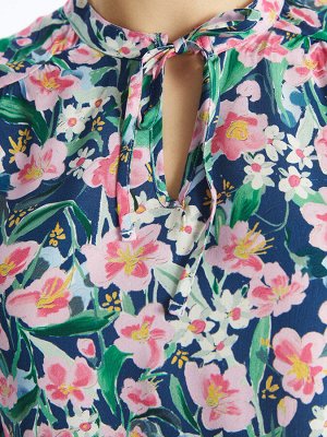Женская блузка с длинным рукавом и воротником-стойкой с цветочным принтом