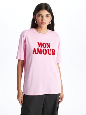 Женская футболка оверсайз с коротким рукавом с круглым вырезом и принтом