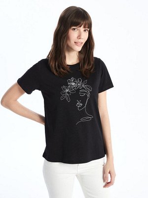 Женская футболка с коротким рукавом с круглым вырезом и принтом