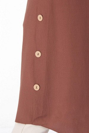 Женская коричневая туника с прямым рубашечным воротником — 13016