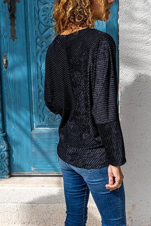 Женская черная бархатная блузка с косой косой и v-образным вырезом GK-BST3189