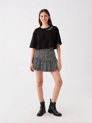 Женская юбка с рисунком, шортами и эластичной резинкой на талии