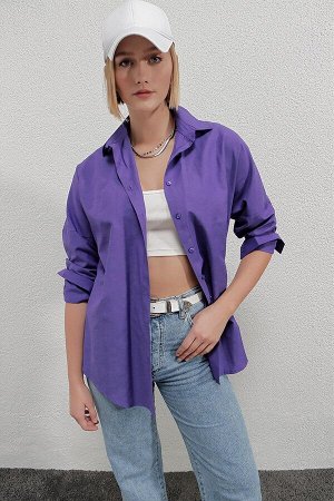 Женская фиолетовая длинная базовая рубашка оверсайз HL22w-bd139001