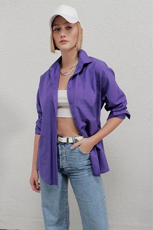 Женская фиолетовая длинная базовая рубашка оверсайз HL22w-bd139001