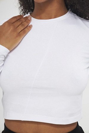 Белая женская блузка с длинными рукавами в рубчик - Loreto