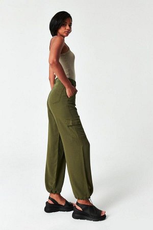 Женские эластичные брюки-карго цвета хаки с карманами для бега, брюки из 100% хлопка