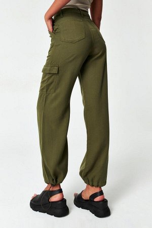Женские эластичные брюки-карго цвета хаки с карманами для бега, брюки из 100% хлопка