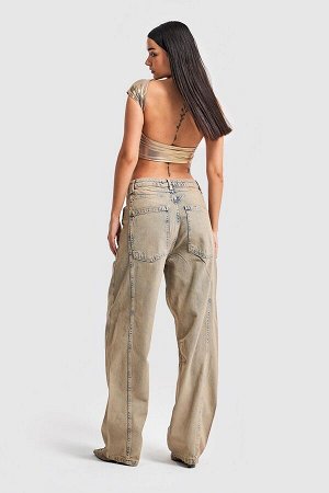 Женские джинсовые джинсы с полным оттенком, супермешковатый крой со средней талией
