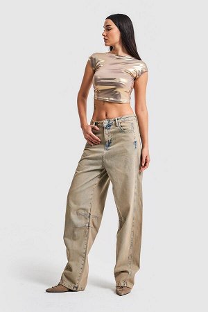 Женские джинсовые джинсы с полным оттенком, супермешковатый крой со средней талией
