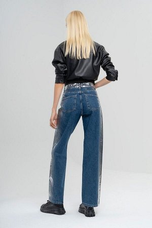 Женские джинсовые брюки прямого кроя серебристо-синего цвета со специальным покрытием