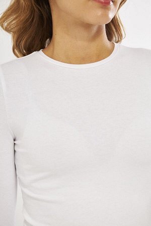 Белая женская базовая блузка с круглым вырезом и длинными рукавами - Floris