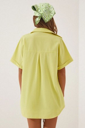 Женская желтая базовая рубашка из поплина с длинным рукавом и короткими рукавами HZL22S-BD1201201