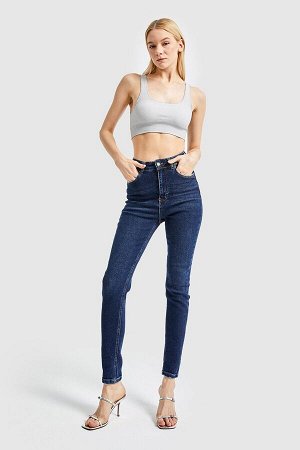 Женская джинсовая ткань скинни темно-синего цвета из суперэластичной ткани с высокой талией