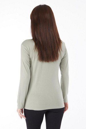 Однотонная женская рубашка цвета хаки с круглым вырезом и длинными рукавами без принта Badi — 24765