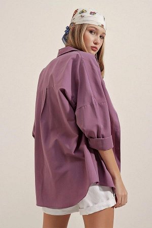 Женская фиолетовая однотонная рубашка большого размера Araboy Basic