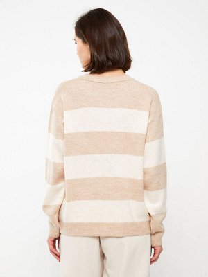 Женский трикотажный свитер с круглым вырезом и длинными рукавами с цветными блоками