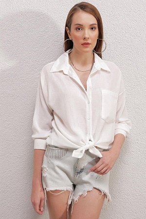 Женская белая рубашка оверсайз с низкими плечами и карманами