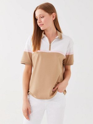 Женская футболка с короткими рукавами и воротником-поло с цветными блоками