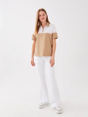 Женская футболка с короткими рукавами и воротником-поло с цветными блоками