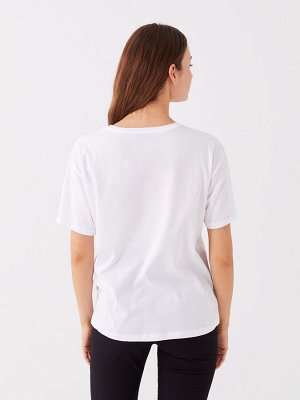 Женская футболка с коротким рукавом с круглым вырезом и принтом