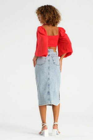 Женская светлая джинсовая рваная джинсовая юбка с разрезами по бокам