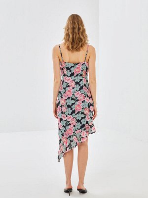 Женское платье с V-образным вырезом и цветочным ремнем
