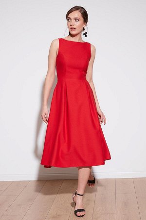 Плиссированное платье миди с круглым вырезом и карманами 6051963