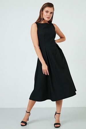 Плиссированное платье миди с круглым вырезом и карманами 6051963