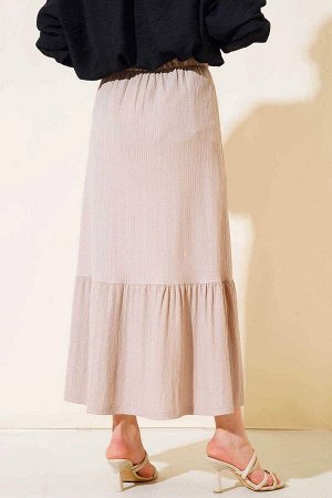 Женская бежевая многослойная длинная юбка с резинкой на талии HZL23S-BD118861