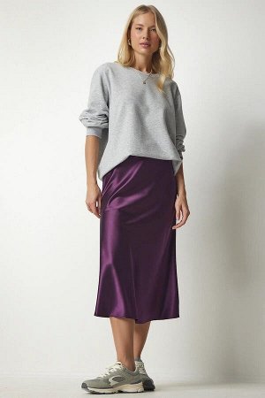 Женская фиолетовая атласная юбка до щиколотки