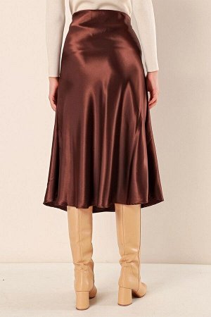 Женская коричневая атласная юбка до щиколотки