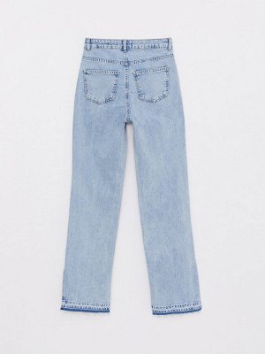 Женские джинсовые брюки прямого кроя с высокой талией и карманами