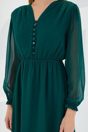 Женское шифоновое платье изумрудно-зеленого цвета с узором 2137