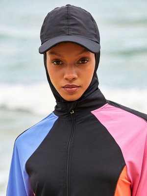 Женский комплект купальника в хиджабе с высоким воротником и цветными блоками с длинными рукавами