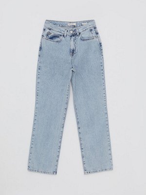 Женские джинсовые брюки прямого кроя с высокой талией и карманами