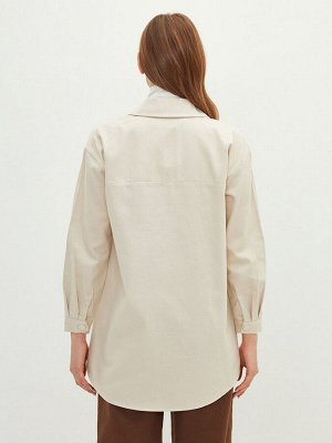 Простая женская рубашка-туника из габардина большого размера с длинными рукавами