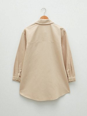 Простая женская рубашка-туника из габардина большого размера с длинными рукавами
