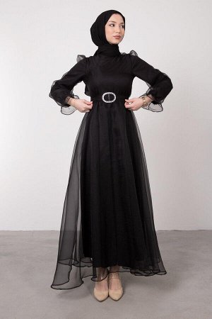 Женское вечернее платье хиджаб из органзы с эллиптической цепочкой и поясом