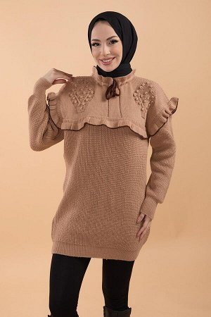 Женский вязаный свитер из норки, однотонная полуводолазка — 23889
