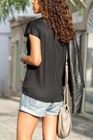 Черная женская базовая футболка с v-образным вырезом и рукавами «летучая мышь» GK-JR211